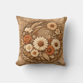 Boho Floral Woven Circle Customizable Throw Pillow Kudde
