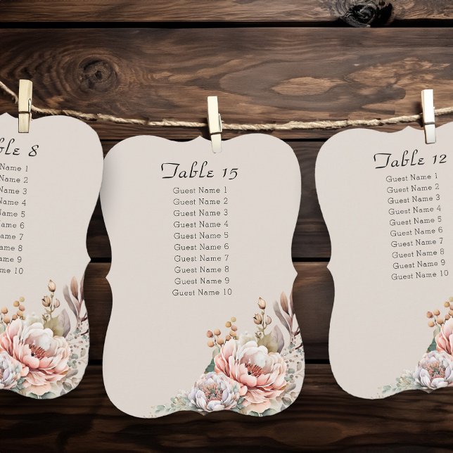 Boho Florala Stövlar Monogram Gästlista Bordnummer (Table Number Seating Chart Cards from my Boho Floral Cowgirl Boots Quinceanera Collection)