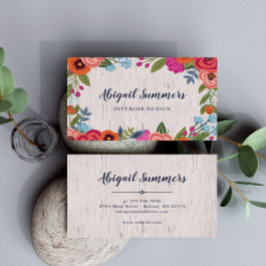 Boho Florals - Birch & Calligraphy Script Visitkort