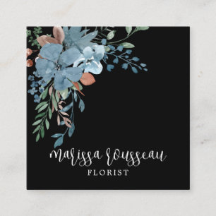 Boho Florist Botanical på Black Fyrkantigt Visitkort