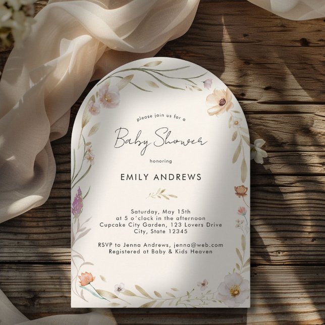 Boho Flower Baby Shower-inbjudan Inbjudningar (Modern Minimal Boho Flower Beige Baby Shower Invitation)