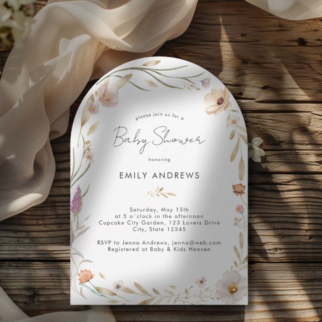 Boho Flower Baby Shower-inbjudan Inbjudningar (Modern Minimal Boho Flower Baby Invitation)