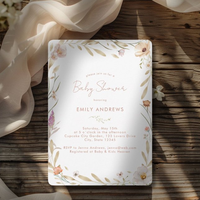 Boho Flower Baby Shower Inbjudningar (Boho Flower Baby Shower White-Pastel Invitation for Baby Girl & Baby Boy - Gender Neutral.)