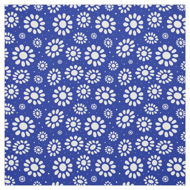Boho Flower Blue och White Mönster Tyg (Provkarta)