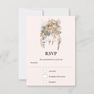 Boho Flower Bouquet i Neutralt Färg Bröllop OSA Kort