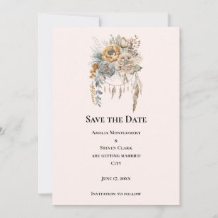 Boho Flower Bouquet i Neutralt Färg Bröllop Spara Datumet