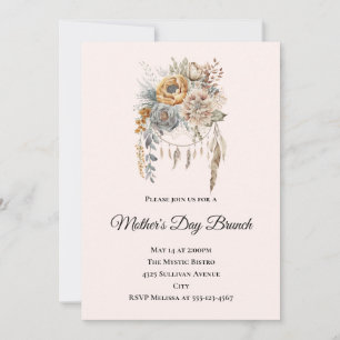 Boho Flower Bouquet i Neutralt Färg Mors dag Inbjudningar