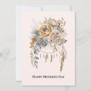 Boho Flower Bouquet i Neutralt Färg Mors dag Julkort