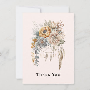 Boho Flower Bouquet i Neutralt Färg Tack Kort