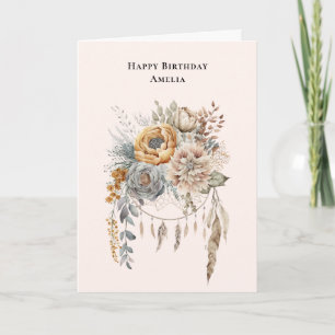 Boho Flower Bouquet och Dreamcatcher Birthday Kort