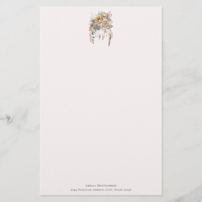 Boho Flower Bouquet och Dreamcatcher Brevpapper (Framsida)