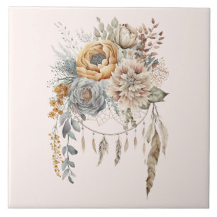 Boho Flower Bouquet och Dreamcatcher Kakelplatta