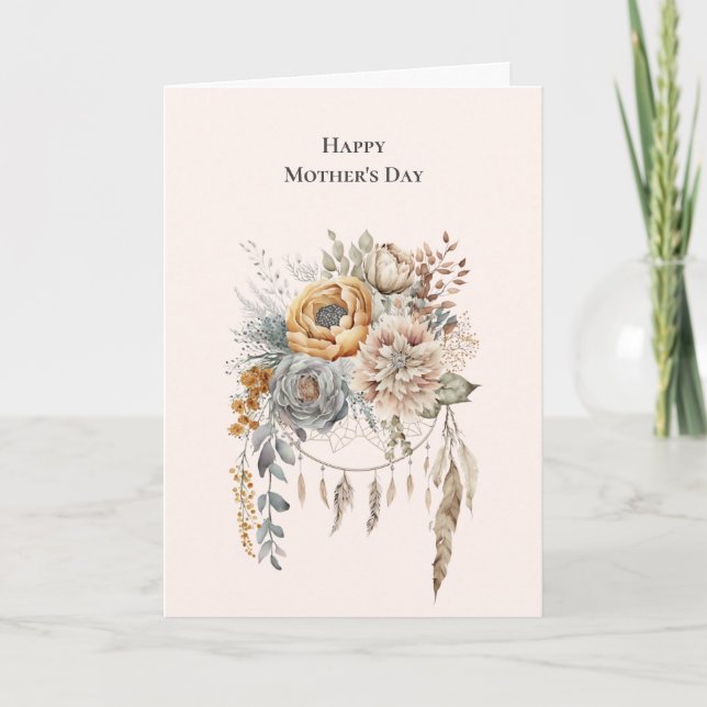 Boho Flower Bouquet och Dreamcatcher Mors dag Helgkort (Framsida)
