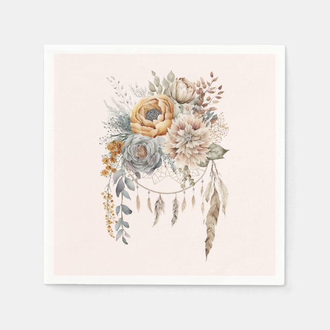 Boho Flower Bouquet och Dreamcatcher Pappersservett (Framsidan)