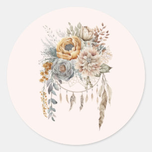 Boho Flower Bouquet och Dreamcatcher Runt Klistermärke