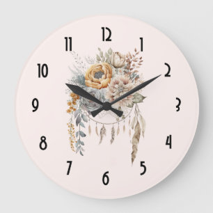 Boho Flower Bouquet och Dreamcatcher Stor Klocka
