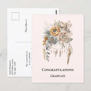 Boho Flower Bouquet och Dreamcatcher Studenten Vykort
