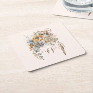 Boho Flower Bouquet och Dreamcatcher Underlägg Papper Kvadrat