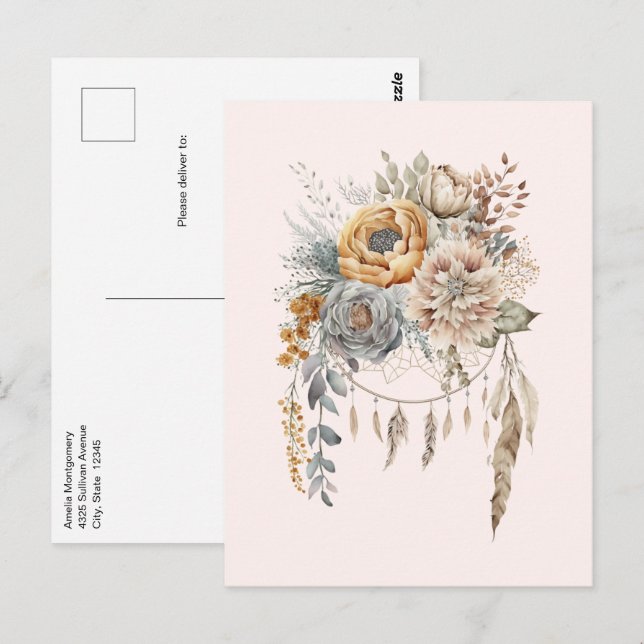 Boho Flower Bouquet och Dreamcatcher Vykort (Fram/baksida)