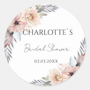 Boho Flower Bröllopsdusch    Runt Klistermärke