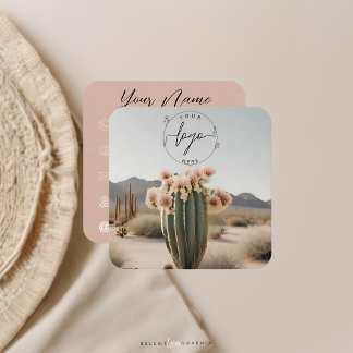 Boho | Flower Cactus | Aestesisk Fyrkantigt Visitkort