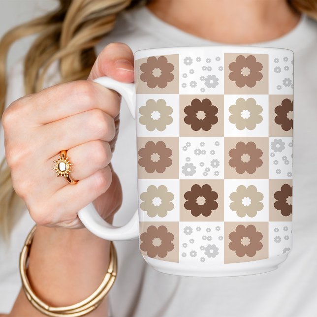 Boho Flower Checkered Kaffemugg (Skapare uppladdad)