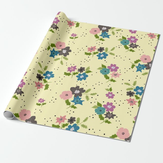 Boho Flower Clusters Wrapping Papper Presentpapper (Utrullad)