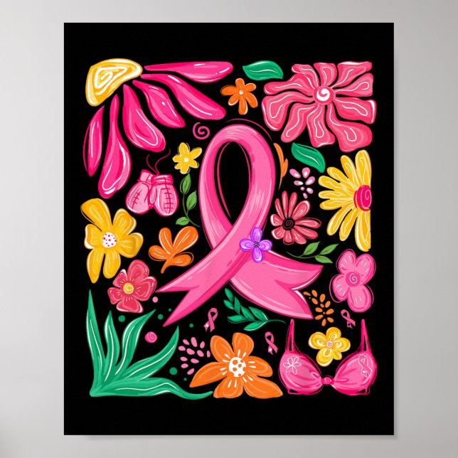 Boho Flower Coquette Bow Breast Cancer Awareness W Poster (Framsidan)