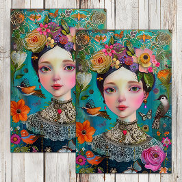 BOHO FLOWER GIRL DECOUPAGE