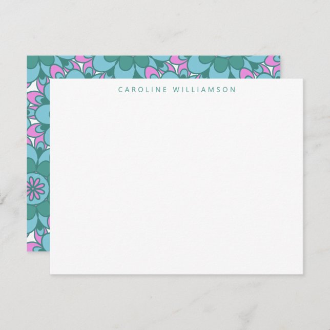 Boho Flower Groovy Grönt Personlig Stationery Anteckningskort (Fram/baksida)