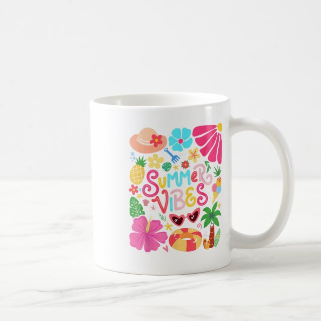 Boho Flower Hej Summer Vibes Funny Beach Life Me Kaffemugg (Höger)