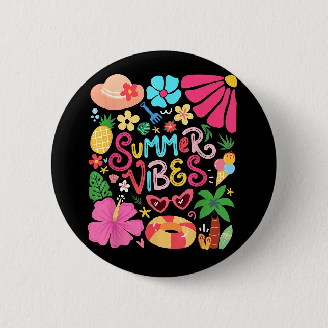 Boho Flower Hej Summer Vibes Funny Beach Life Me Knapp (Framsida)