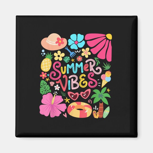 Boho Flower Hej Summer Vibes Funny Beach Life Me Magnet (Framsidan)