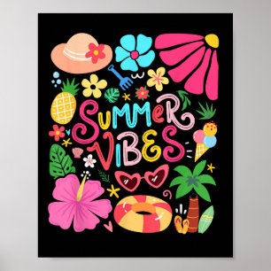 Boho Flower Hej Summer Vibes Funny Beach Life Me Poster