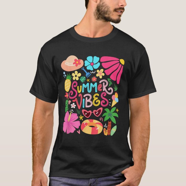 Boho Flower Hej Summer Vibes Funny Beach Life Me T Shirt (Framsida)