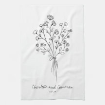 Boho Flower Line Art Teckning Personlig Bröllop