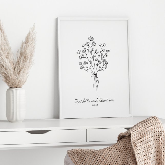 Boho Flower Line Art Teckning Personlig Bröllop Poster (Skapare uppladdad)