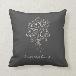 Boho Flower Line Art Teckning Personlig Namn  Kudde