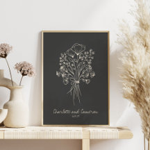 Boho Flower Line Art Teckning Personlig Namn