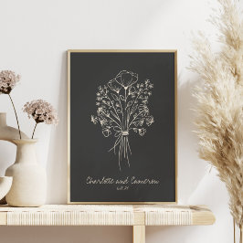 Boho Flower Line Art Teckning Personlig Namn Poster
