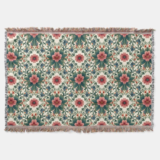 Boho Flower Magic - i nyanser av grönt och rosa Filt (Framsidan)