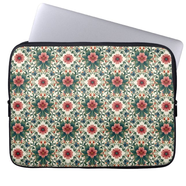Boho Flower Magic - i nyanser av grönt och rosa Laptop Fodral (Framsidan)