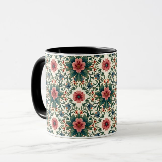 Boho Flower Magic - i nyanser av grönt och rosa Mugg (Framsida vänster)