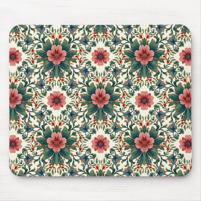 Boho Flower Magic - i nyanser av grönt och rosa Musmatta (Framsidan)