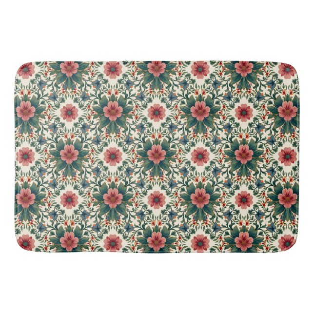 Boho Flower Magic - i Shades of Grönt and Rosa Badrumsmatta (Framsidan)