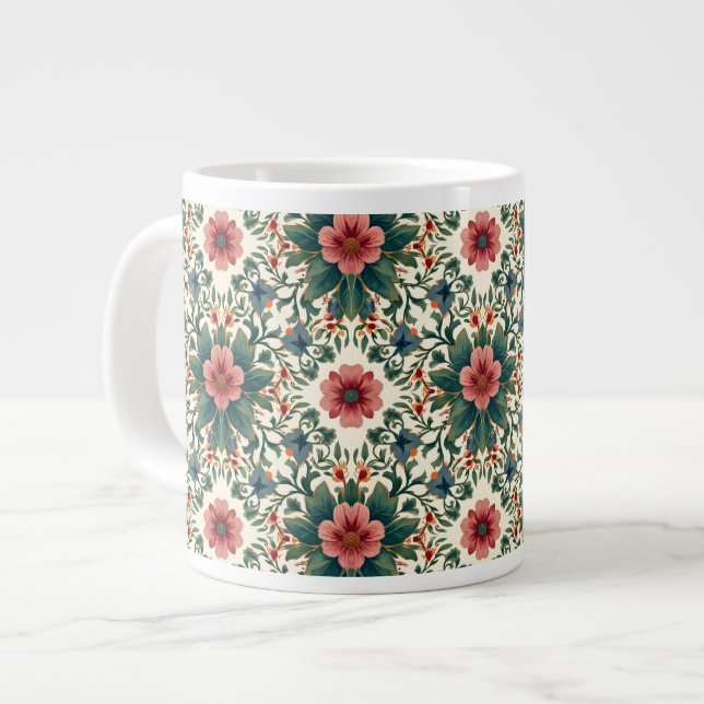 Boho Flower Magic - i Shades of Grönt and Rosa Jumbo Mugg (Framsida vänster)