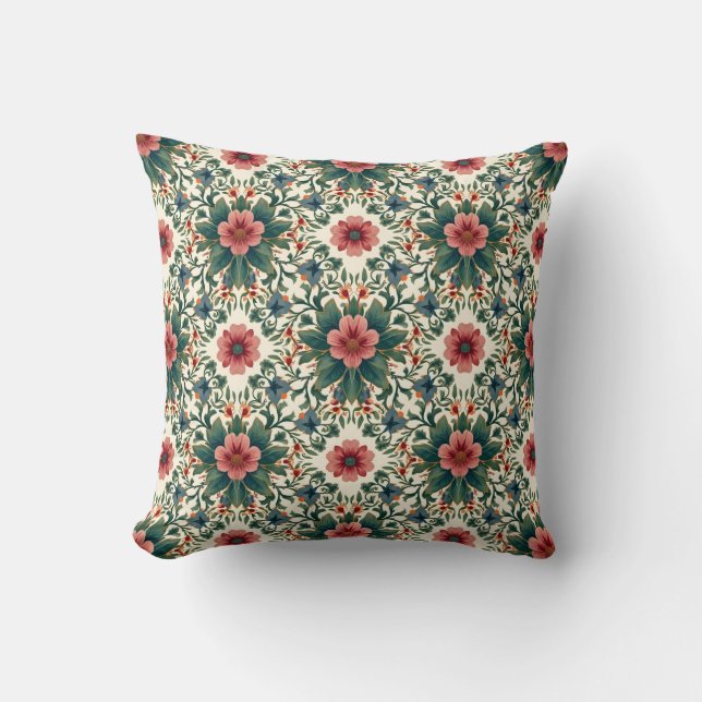 Boho Flower Magic - i Shades of Grönt and Rosa Kudde (Framsida)