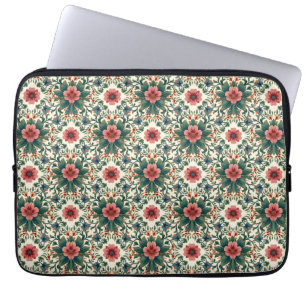 Boho Flower Magic - i Shades of Grönt and Rosa Laptop Fodral
