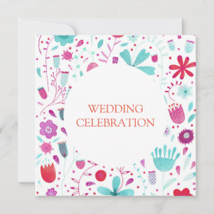 Boho Flower Meadow Watercolor Teal Bröllop Inbjudningar