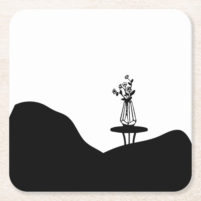 Boho Flower pot on table Underlägg Papper Kvadrat (Framsidan)